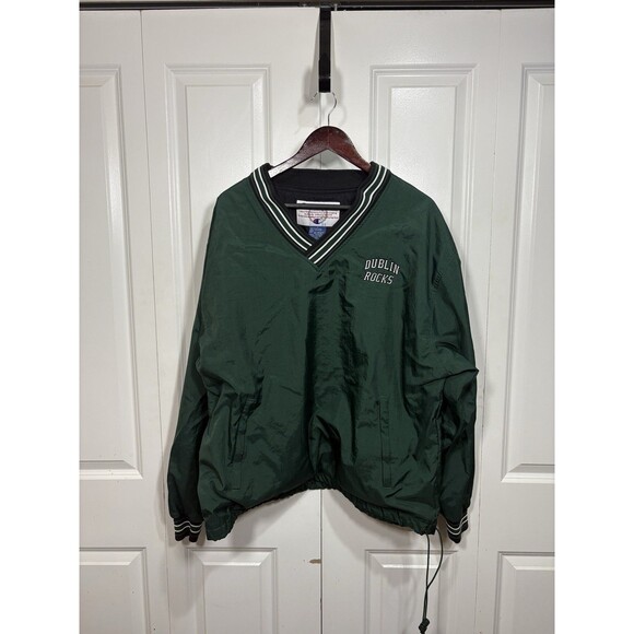 Vintage Champion Jacket L Dublin Rocks Shamrocks Green Pullover V-Neck Retro - Picture 1 of 9